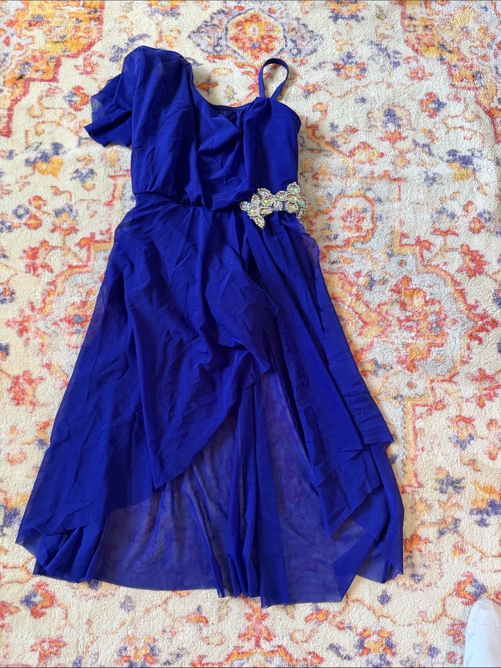 Weissman Royal Blue One-Shoulder Rhinestone Accent Dress